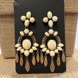 Stella & Dot~Havana convertible earrings, antique gold w/ ivory cabochons